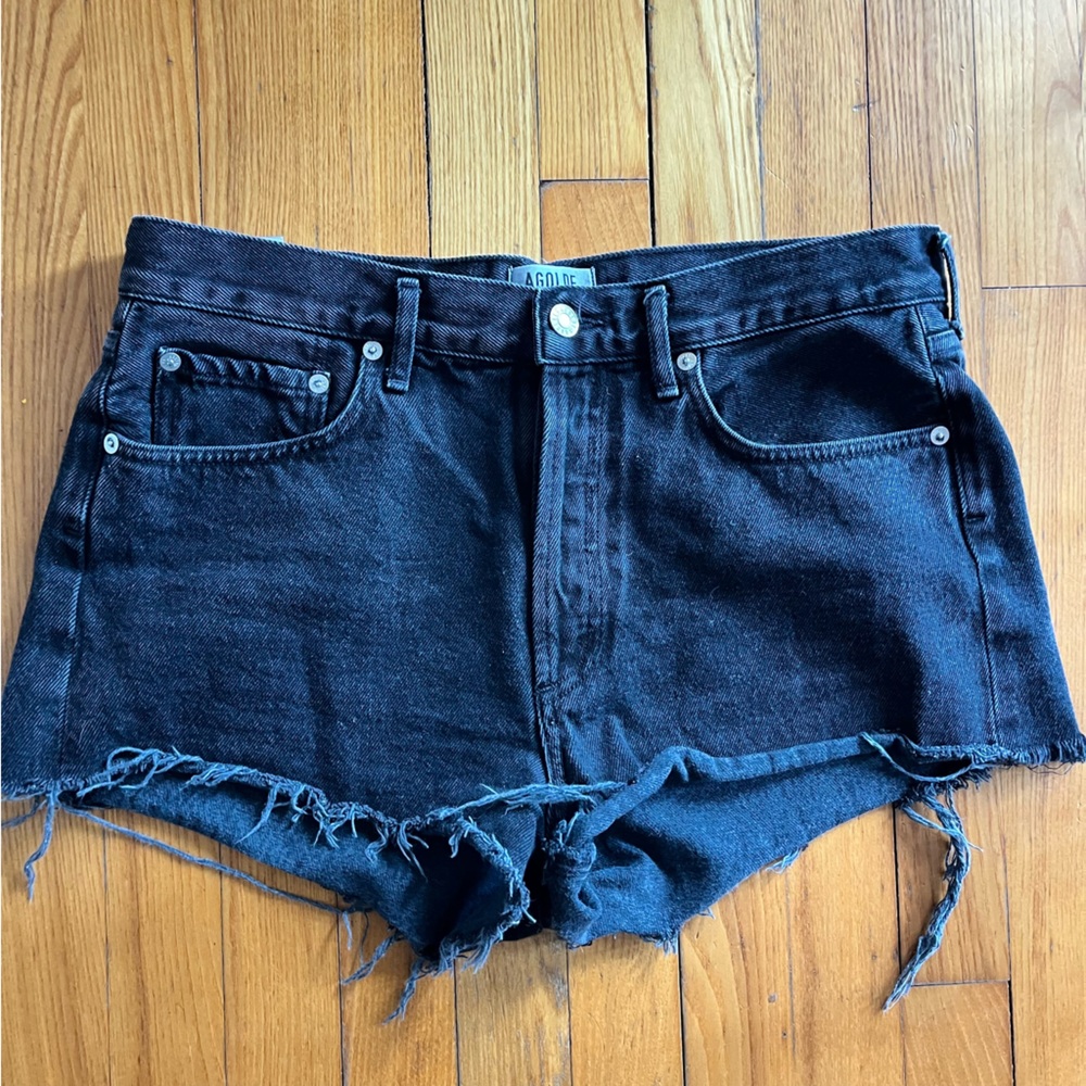 Agolde Black Distressed Denim Shorts